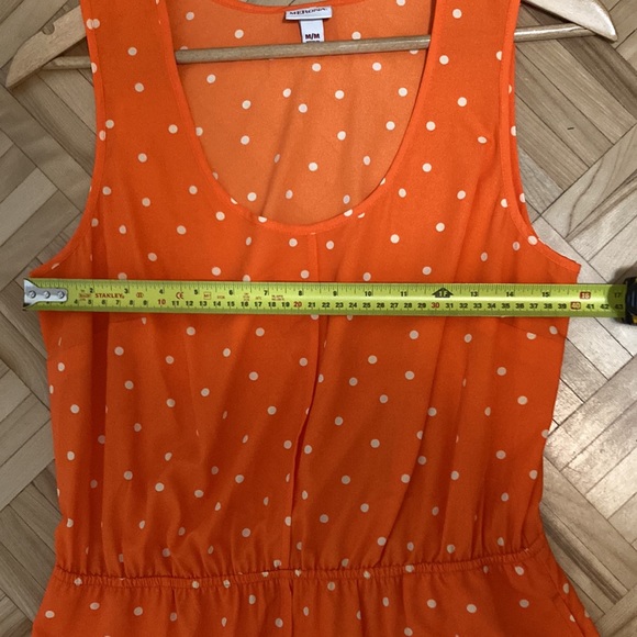 Merona Summer dress sleeveless polka dot orange stretchy waist pockets - Picture 6 of 8